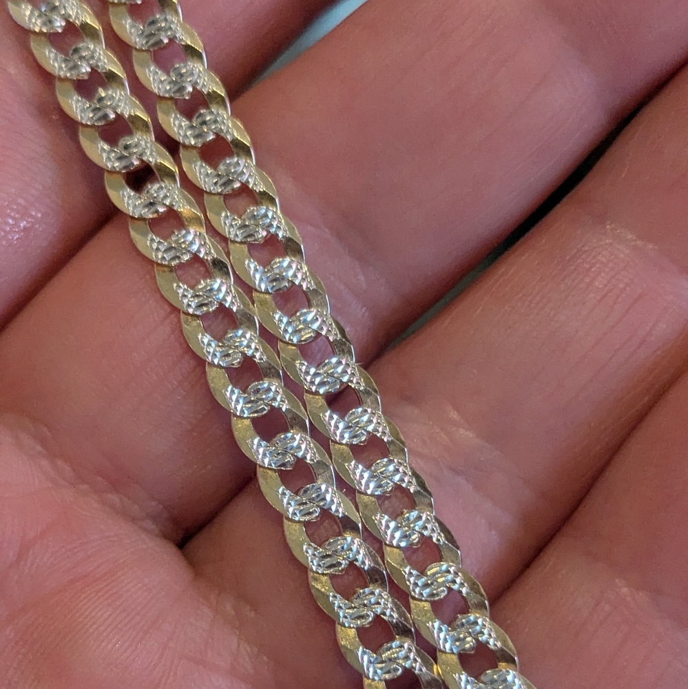 14k Yellow Gold Vermeil Over Sterling Silver Cuban Chain Necklace Unisex 20" - Picture 9 of 13